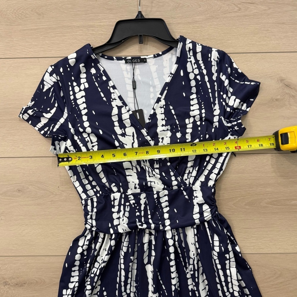 NWT Ouges Navy and White Print Women's Maxi Dress Size M - Picture 5 of 11
